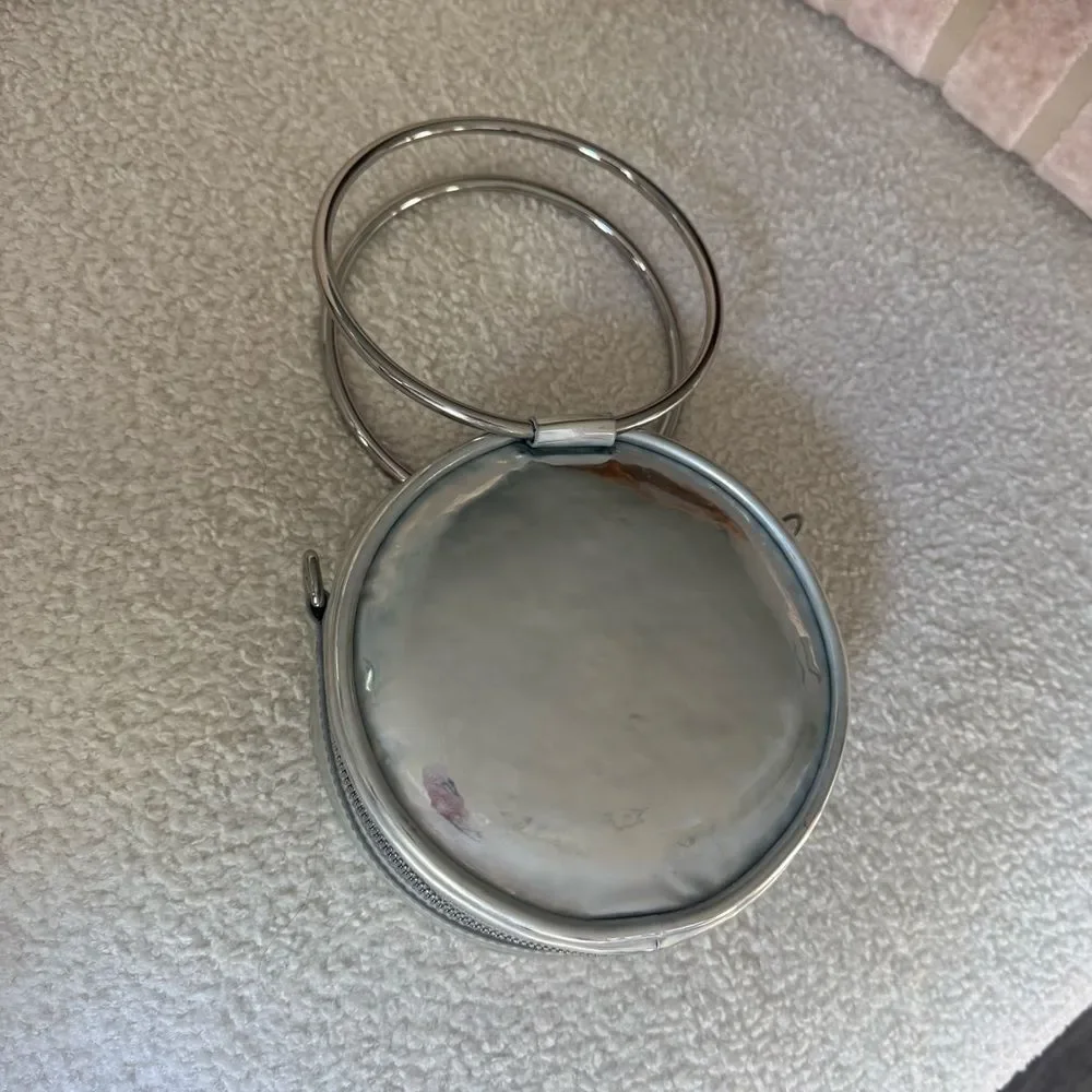 Kara ring cd crossbody Silver Circle Bag Metal Top Handle Mini Bag Hoop Handle
